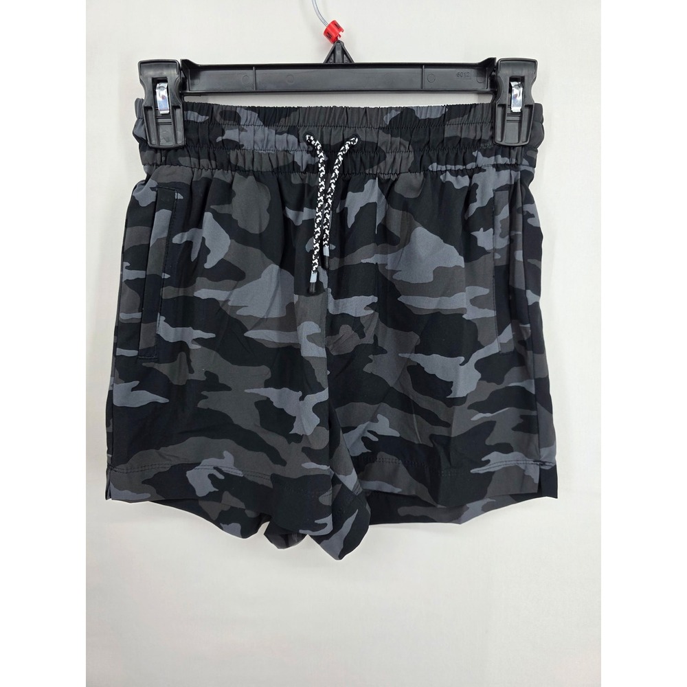 Athleta Girl Camo Active Shorts Black GreyCamouflage Size L 12 Drawstring Pocket